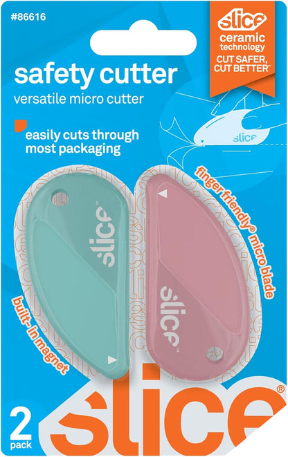 Slice Micro Safety Cutter | Safe Ceramic Box Cutter Lasting 11x Longer than Metal | Keychain Box Opener | Combo Pack | Earth White + Sage