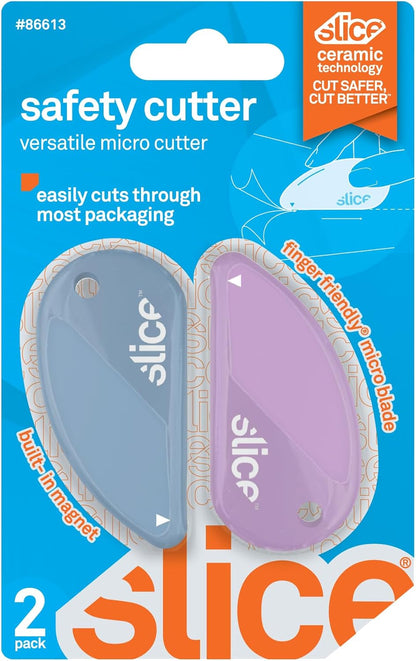 Slice Micro Safety Cutter | Safe Ceramic Box Cutter Lasting 11x Longer than Metal | Keychain Box Opener | Combo Pack | Earth White + Sage