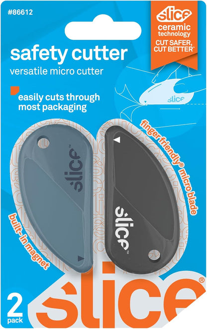 Slice Micro Safety Cutter | Safe Ceramic Box Cutter Lasting 11x Longer than Metal | Keychain Box Opener | Combo Pack | Earth White + Sage