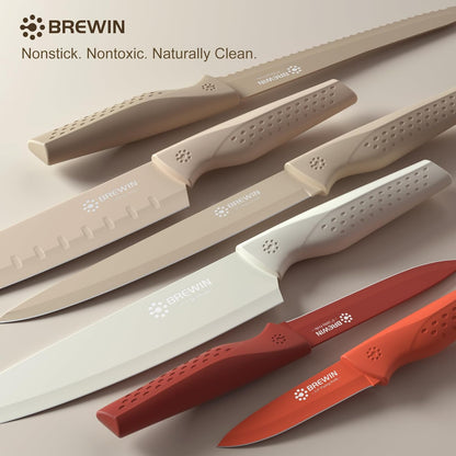 Brewin Knife set, 13 Pieces Kitchen Knives Set with Sharpener, Anti-Rust Coating and Blade Guard, Home Essentials, Camping Essentials - Muliticolor