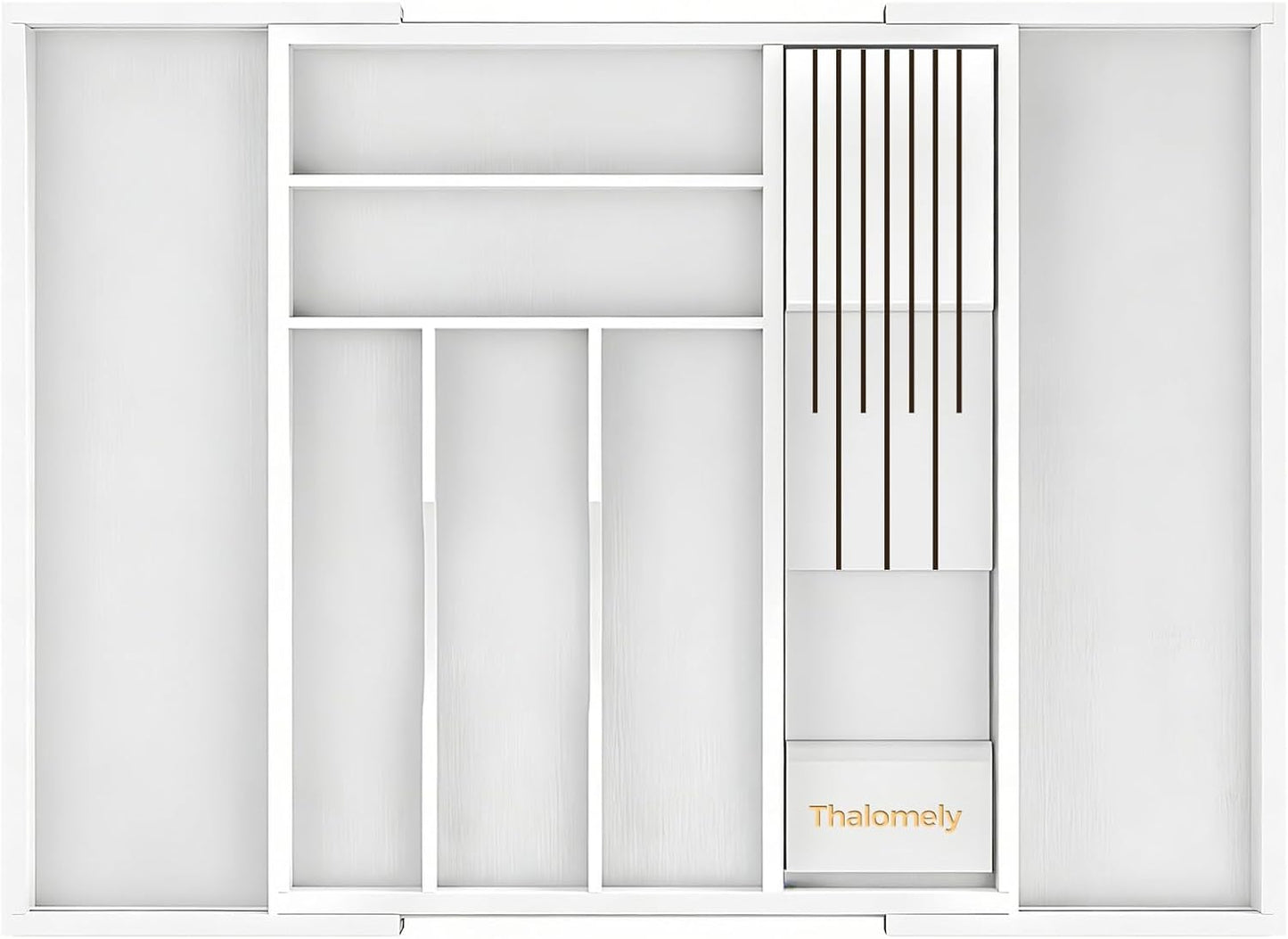 Bamboo Kitchen Drawer Organizer, Expandable Silverware Organizer with Removable Knife Block, 6-8 Slots- Utensil Holder & Cutlery Tray Drawer Dividers, 2.36" Deep for Extra Capacity, Natural