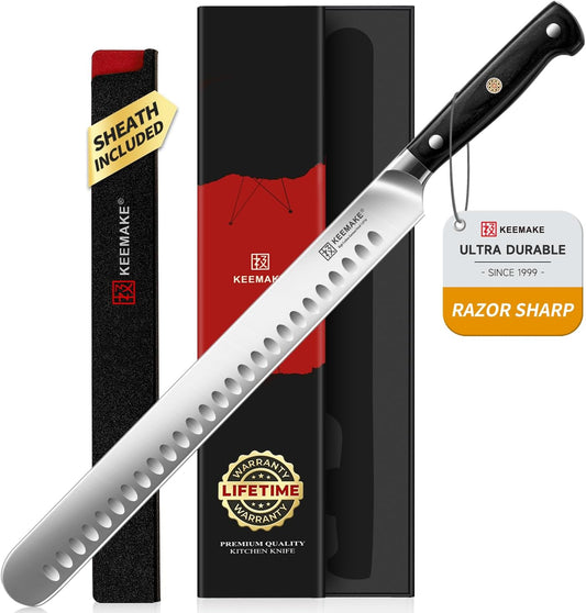 Brisket Knife, 12‘’ Carving & Slicing Knife with Ergonomic Handle, German High-Carbon Steel, Sheath Included, Razor Sharp for Meat, Roasts, BBQ, Turkey, Grilling Gifts for Men