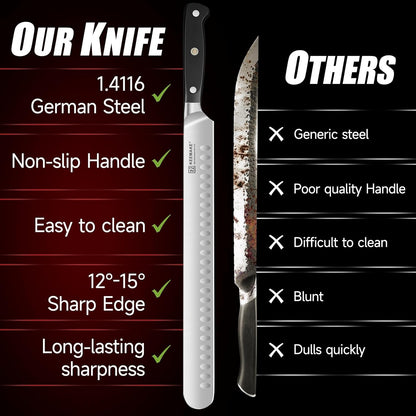 Brisket Knife, 12‘’ Carving & Slicing Knife with Ergonomic Handle, German High-Carbon Steel, Sheath Included, Razor Sharp for Meat, Roasts, BBQ, Turkey, Grilling Gifts for Men