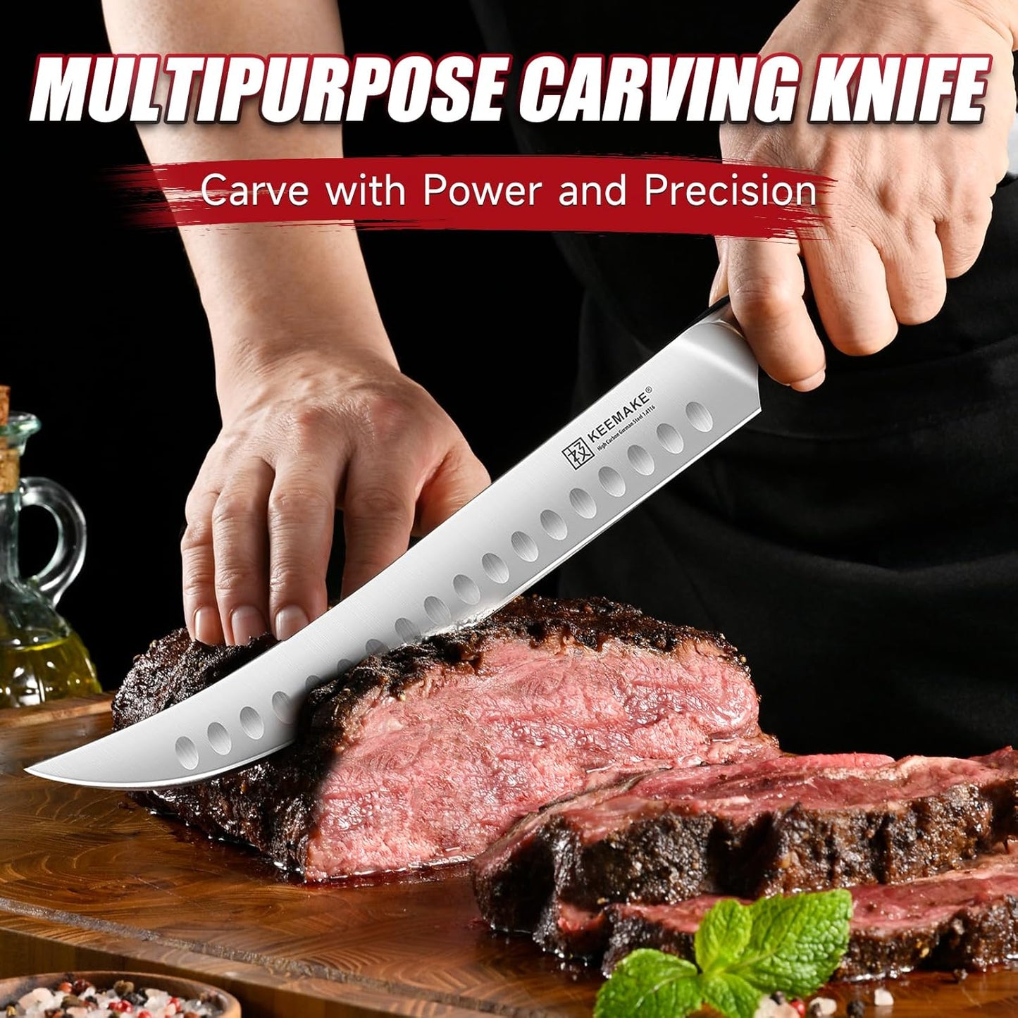 Brisket Knife, 12‘’ Carving & Slicing Knife with Ergonomic Handle, German High-Carbon Steel, Sheath Included, Razor Sharp for Meat, Roasts, BBQ, Turkey, Grilling Gifts for Men