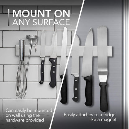 12 Inch Magnetic Knife Holder for Refrigerator, Magnetic Knife Holders for Fridge or Kitchen Wall No Drilling, Magnet Strips for Knives & Metal Utensils, Tool Rack, Stainless Steel