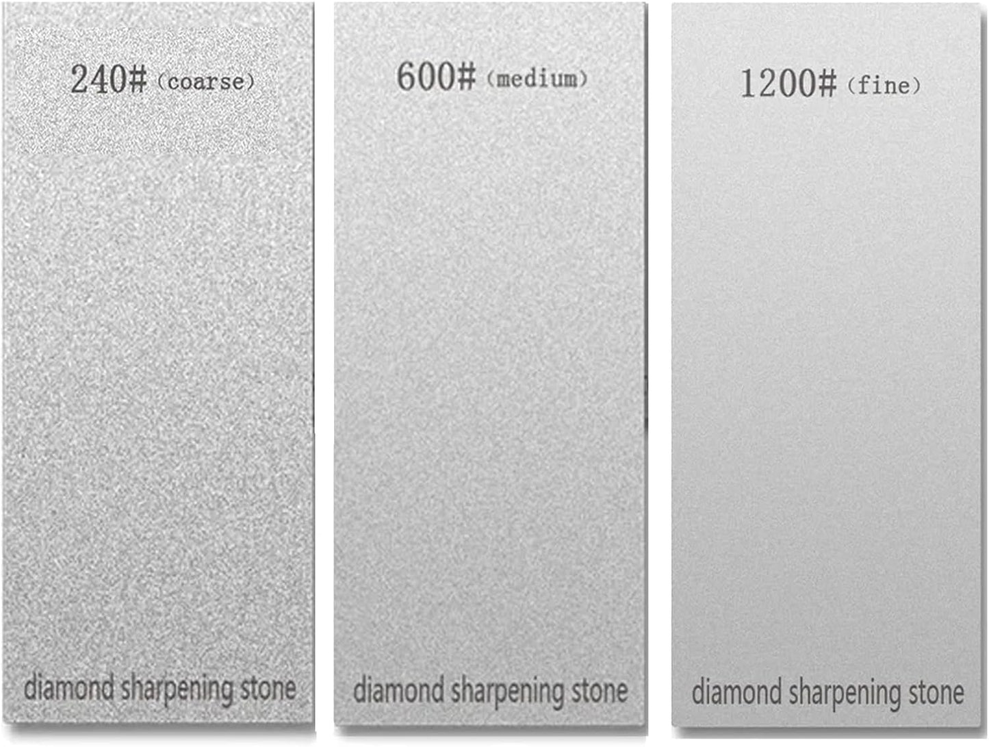 6.69*2.95in 3-piece set of diamond sharpening stones, tool grinding plates, and polishing stones are suitable for sharpening kitchen knives and removing dull, blunt or worn edges (240/600/1200 grit)