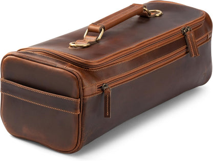 premium leather knife bag-case, XXL chef's roll bag with huge storage space and extras - waxed vintage buffalo leather, Arvid (Walnut-Brown)