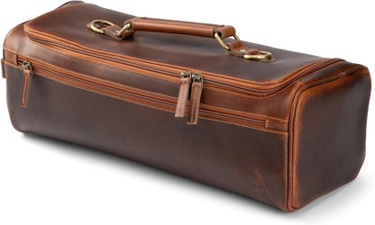 premium leather knife bag-case, XXL chef's roll bag with huge storage space and extras - waxed vintage buffalo leather, Arvid (Walnut-Brown)