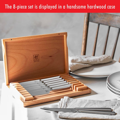 Ultra-Sharp Steak Knives Set of 8 with Wood Gift Box | Slice Through Steak, Pork Chops, & Chicken Cutlets with Serrated Steak Knives. Durable, Forged and Easy to Clean.