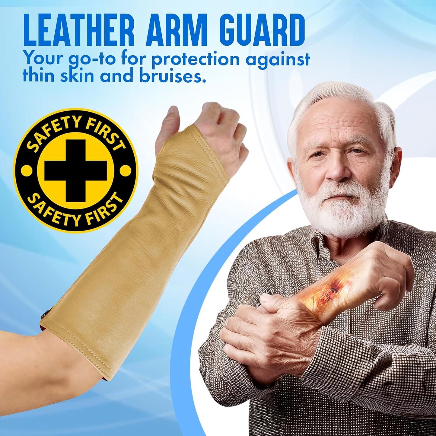 Leather Protective Sleeves Arm Guard - Prevent Cuts, Scratches & Bruises - Genuine Cowhide - Ideal for Gardening & Construction - Left & Right Form-Fitting. Tan (1 Pair/XX-Small).