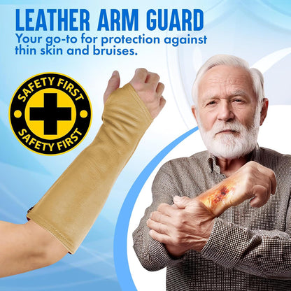 Leather Protective Sleeves Arm Guard - Prevent Cuts, Scratches & Bruises - Genuine Cowhide - Ideal for Gardening & Construction - Left & Right Form-Fitting. Tan (1 Pair/XX-Small).