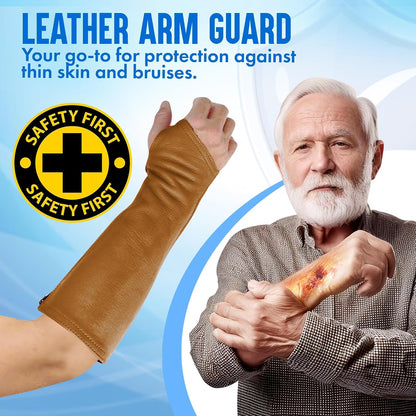 Leather Protective Sleeves Arm Guard - Prevent Cuts, Scratches & Bruises - Genuine Cowhide - Ideal for Gardening & Construction - Left & Right Form-Fitting. Tan (1 Pair/XX-Small).
