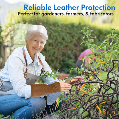 Leather Protective Sleeves Arm Guard - Prevent Cuts, Scratches & Bruises - Genuine Cowhide - Ideal for Gardening & Construction - Left & Right Form-Fitting. Tan (1 Pair/XX-Small).