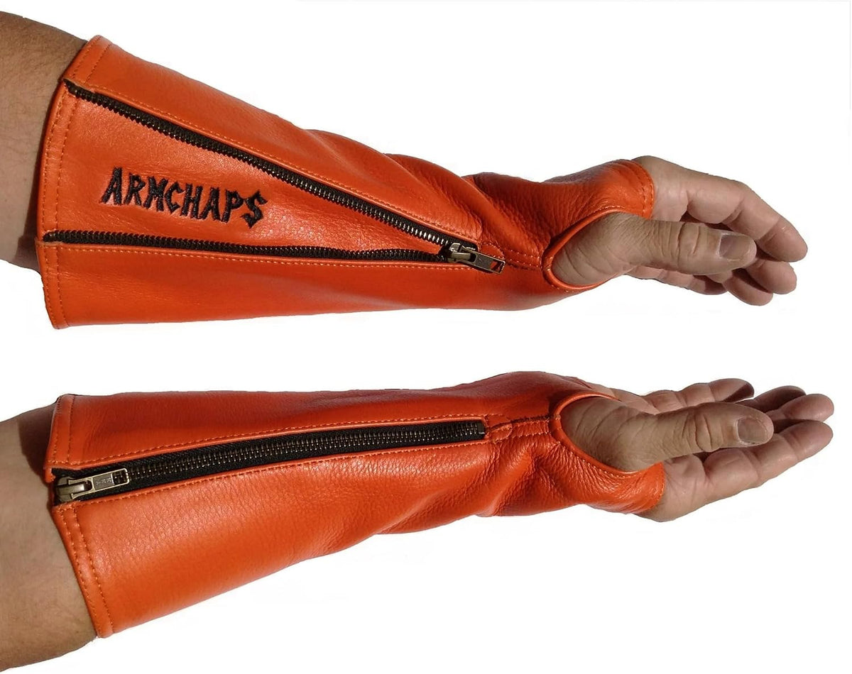 Leather Protective Sleeves Arm Guard - Prevent Cuts, Scratches & Bruises - Genuine Cowhide - Ideal for Gardening & Construction - Left & Right Form-Fitting. Tan (1 Pair/XX-Small).
