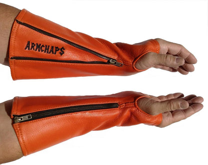 Leather Protective Sleeves Arm Guard - Prevent Cuts, Scratches & Bruises - Genuine Cowhide - Ideal for Gardening & Construction - Left & Right Form-Fitting. Tan (1 Pair/XX-Small).