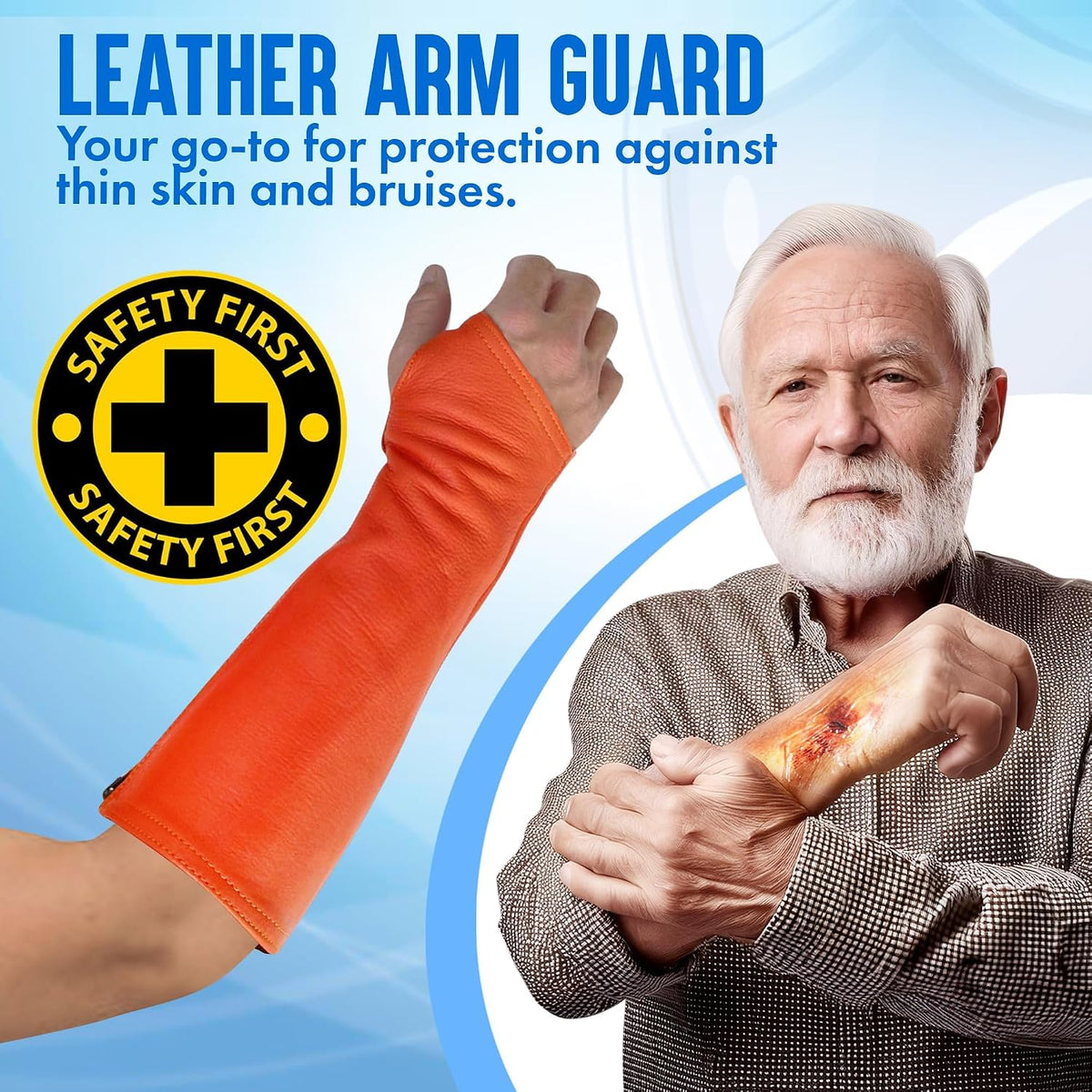 Leather Protective Sleeves Arm Guard - Prevent Cuts, Scratches & Bruises - Genuine Cowhide - Ideal for Gardening & Construction - Left & Right Form-Fitting. Tan (1 Pair/XX-Small).
