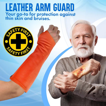 Leather Protective Sleeves Arm Guard - Prevent Cuts, Scratches & Bruises - Genuine Cowhide - Ideal for Gardening & Construction - Left & Right Form-Fitting. Tan (1 Pair/XX-Small).