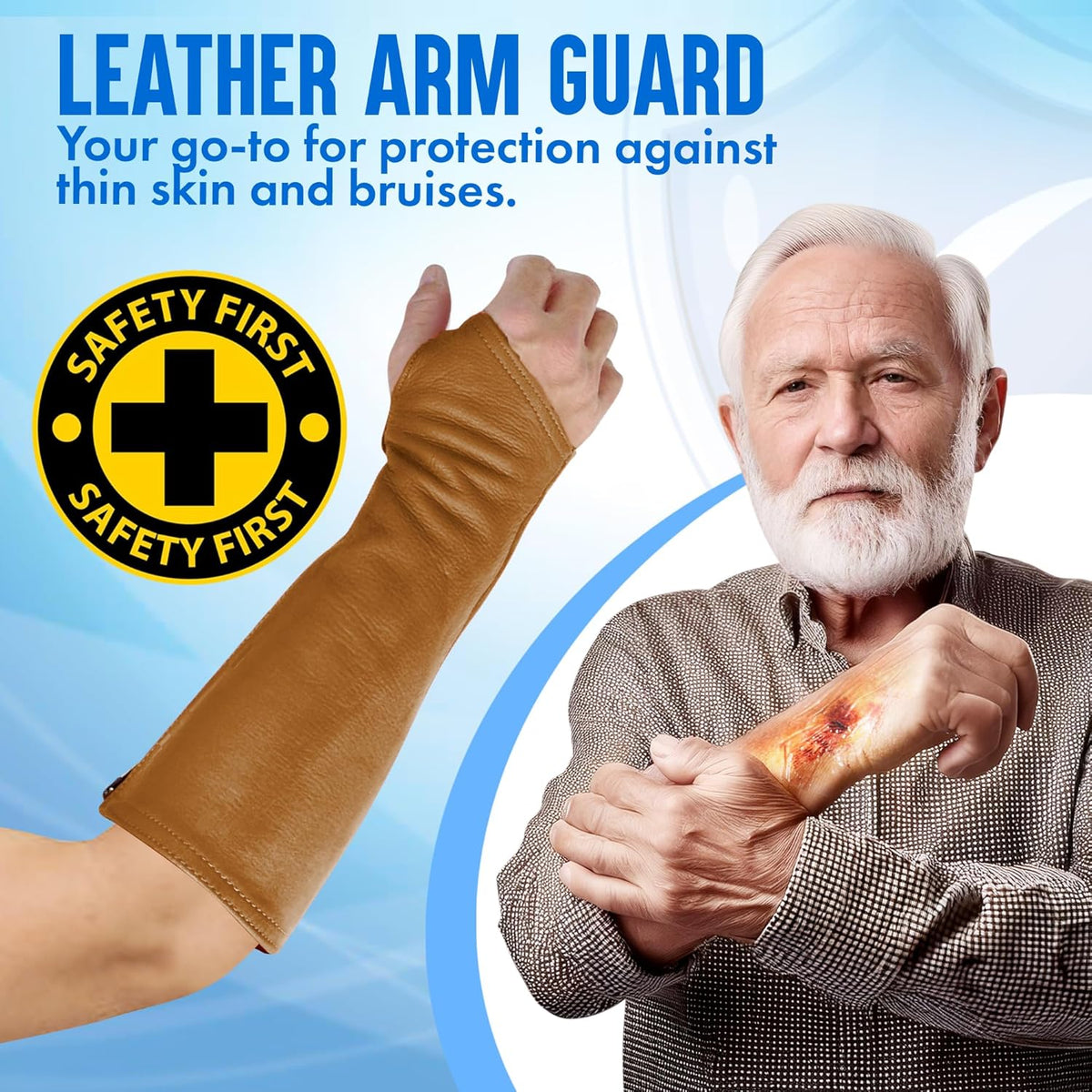 Leather Protective Sleeves Arm Guard - Prevent Cuts, Scratches & Bruises - Genuine Cowhide - Ideal for Gardening & Construction - Left & Right Form-Fitting. Tan (1 Pair/XX-Small).