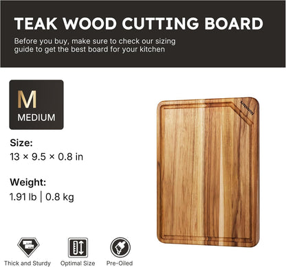 17'' Teak Wood Cutting Board for Kitchen Non Slip Charcuterie Board Serving Heavy Duty Non Toxic Wooden Chopping Board Thick Haus Edge Grain Wood, Knife Friendly Housewarming Gifts - FSC Certified