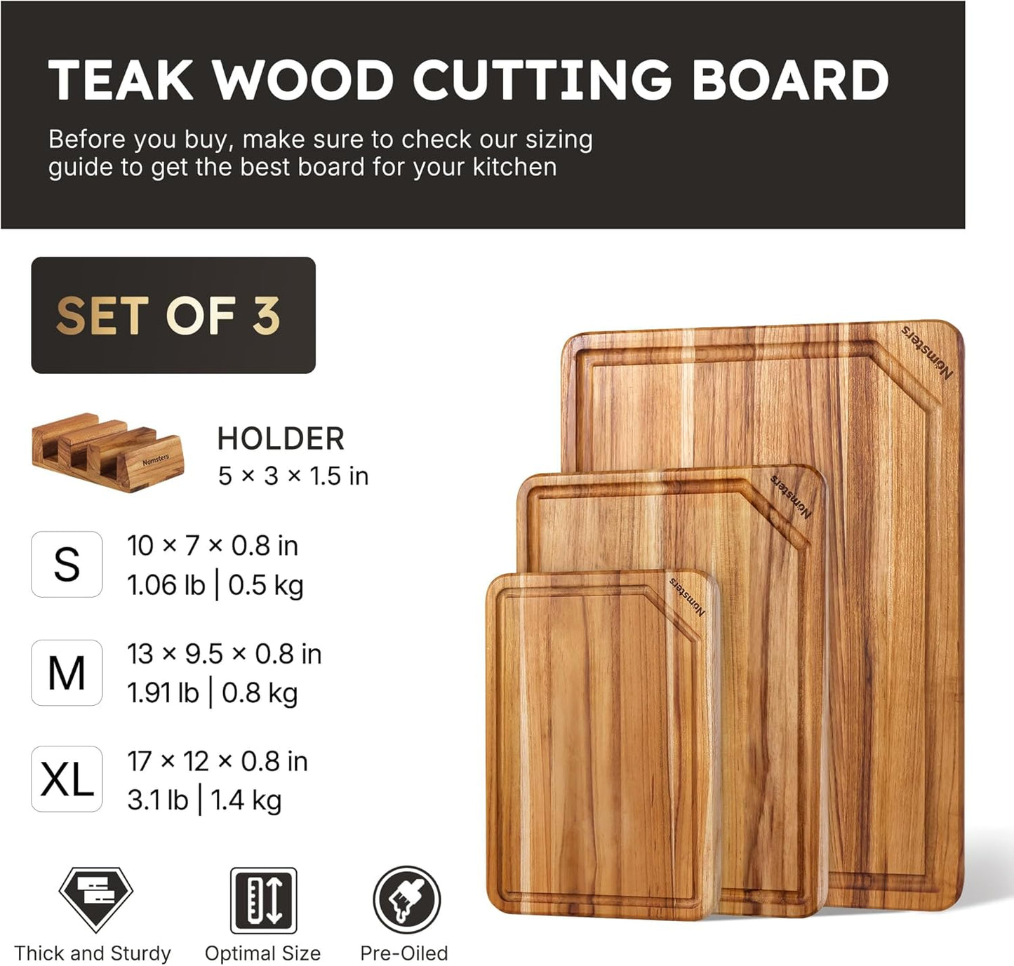 17'' Teak Wood Cutting Board for Kitchen Non Slip Charcuterie Board Serving Heavy Duty Non Toxic Wooden Chopping Board Thick Haus Edge Grain Wood, Knife Friendly Housewarming Gifts - FSC Certified