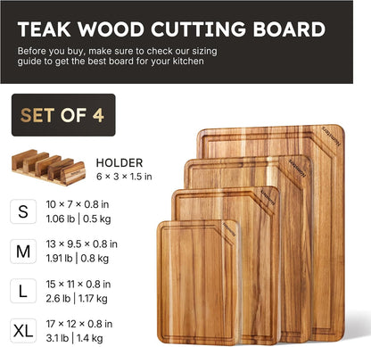 17'' Teak Wood Cutting Board for Kitchen Non Slip Charcuterie Board Serving Heavy Duty Non Toxic Wooden Chopping Board Thick Haus Edge Grain Wood, Knife Friendly Housewarming Gifts - FSC Certified
