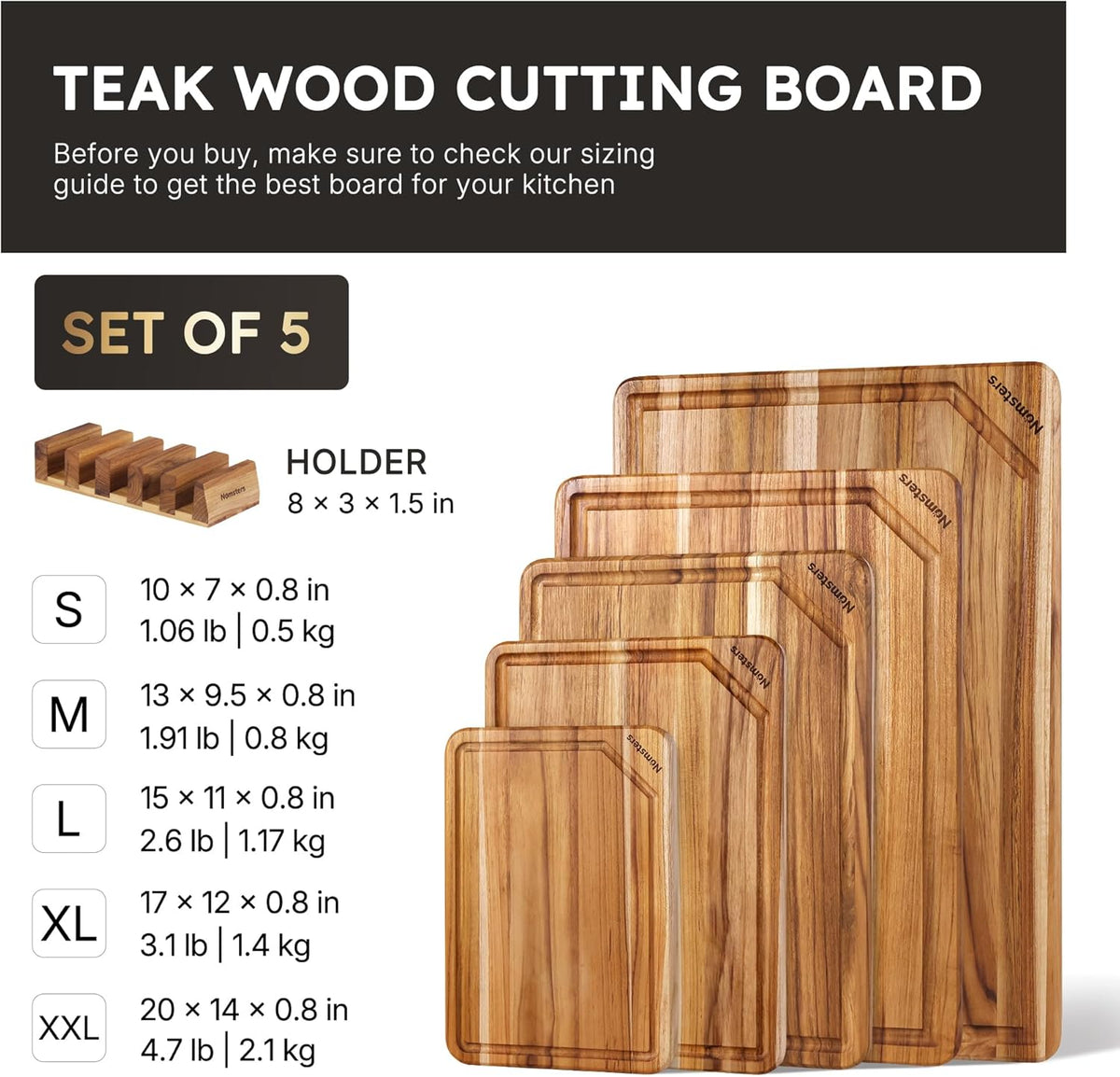 17'' Teak Wood Cutting Board for Kitchen Non Slip Charcuterie Board Serving Heavy Duty Non Toxic Wooden Chopping Board Thick Haus Edge Grain Wood, Knife Friendly Housewarming Gifts - FSC Certified