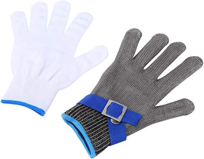 Stainless Steel Cut Gloves 5 For Kitchen, Chainmail Gloes For Cutting, Stainless Sel Gloes For Kitchen, With White Cotton Glove, Anti Knife, Anti Scratch, Suitable For Both Right And Left