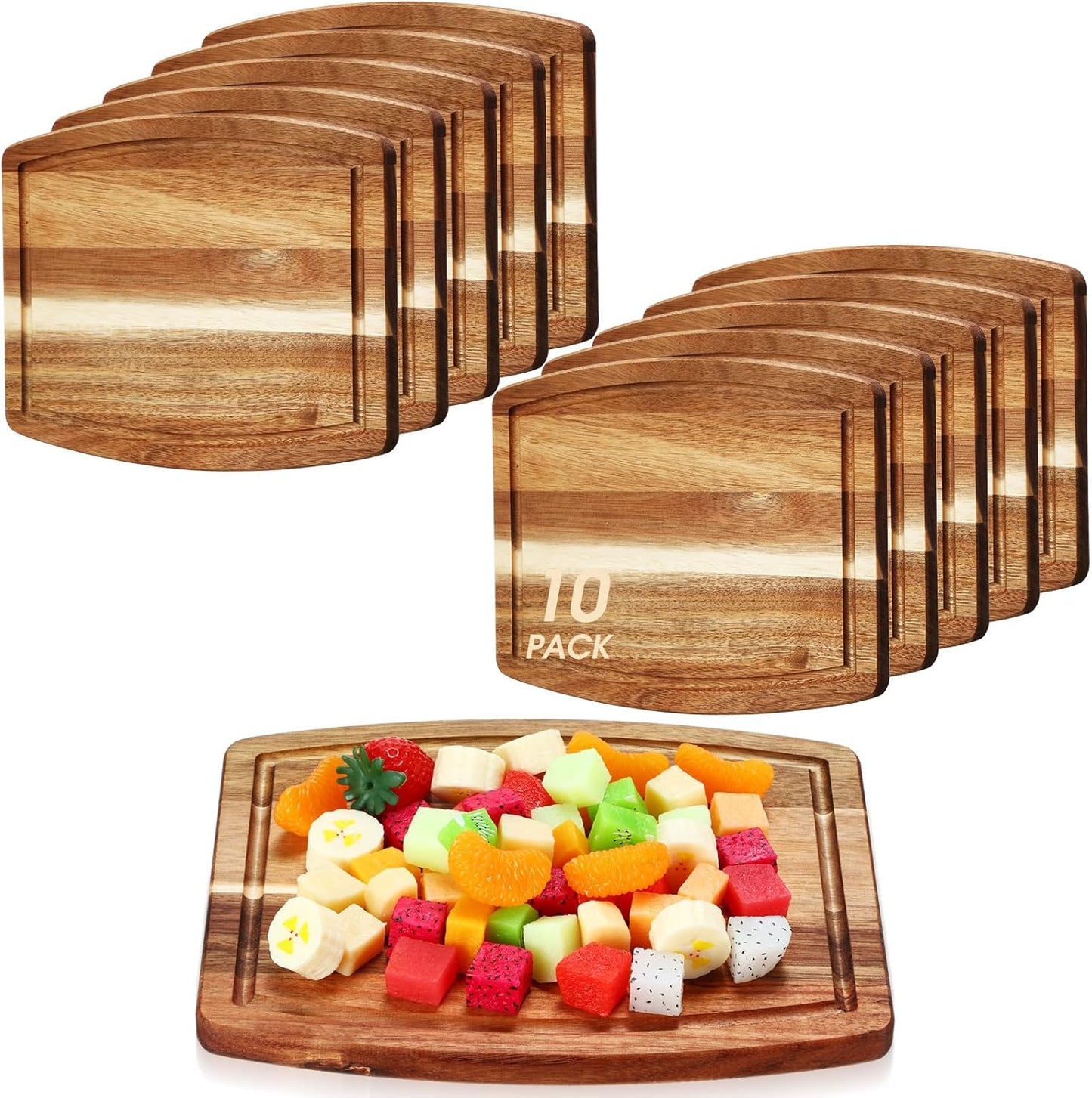 10 Pcs Acacia Wood Cutting Boards Bulk for Laser Engraving Wooden Dinner Plates with Groove Chopping Charcuterie Board Carving Tray for Holiday Housewarming Party Gifts (8 x 10 Inch)