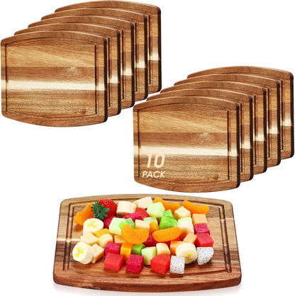 10 Pcs Acacia Wood Cutting Boards Bulk for Laser Engraving Wooden Dinner Plates with Groove Chopping Charcuterie Board Carving Tray for Holiday Housewarming Party Gifts (8 x 10 Inch)