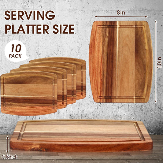 10 Pcs Acacia Wood Cutting Boards Bulk for Laser Engraving Wooden Dinner Plates with Groove Chopping Charcuterie Board Carving Tray for Holiday Housewarming Party Gifts (8 x 10 Inch)