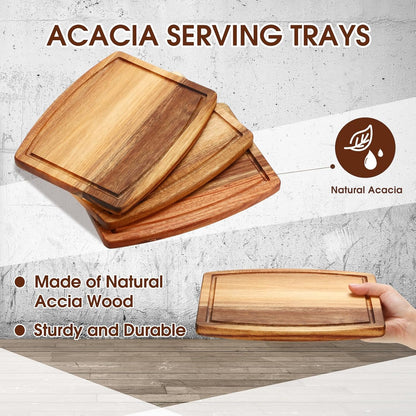 10 Pcs Acacia Wood Cutting Boards Bulk for Laser Engraving Wooden Dinner Plates with Groove Chopping Charcuterie Board Carving Tray for Holiday Housewarming Party Gifts (8 x 10 Inch)