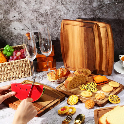 10 Pcs Acacia Wood Cutting Boards Bulk for Laser Engraving Wooden Dinner Plates with Groove Chopping Charcuterie Board Carving Tray for Holiday Housewarming Party Gifts (8 x 10 Inch)