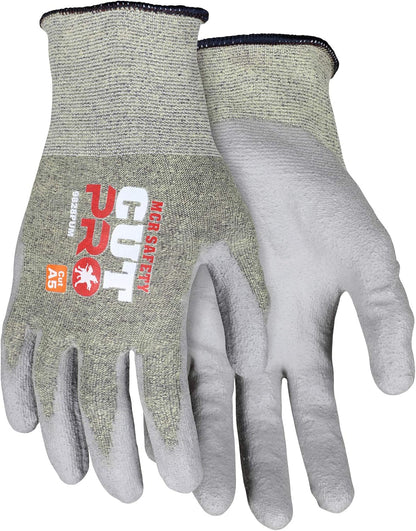 9828PUM CutPro 18 Gauge HyperMax Work Gloves, CutProtection, Polyurethane Coated Palm & Fingertips, Medium, Gray