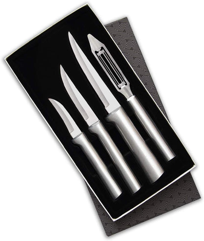 Meal Prep Gift Set (S05), Silver Handle | 4-Piece Knife Set , Stainless Steel Blade, Silver Cast Aluminum Handle