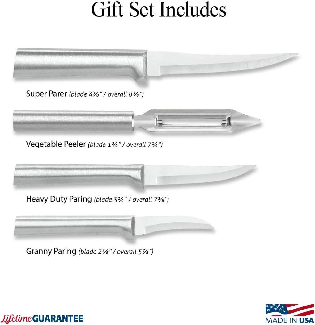 Meal Prep Gift Set (S05), Silver Handle | 4-Piece Knife Set , Stainless Steel Blade, Silver Cast Aluminum Handle