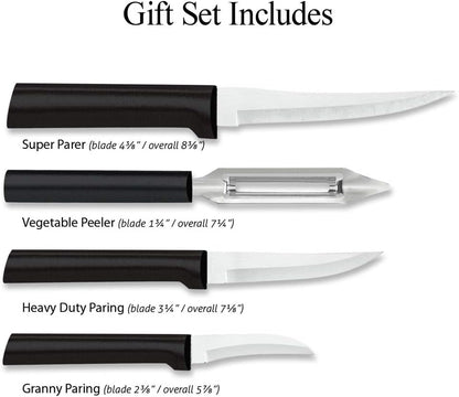 Meal Prep Gift Set (S05), Silver Handle | 4-Piece Knife Set , Stainless Steel Blade, Silver Cast Aluminum Handle