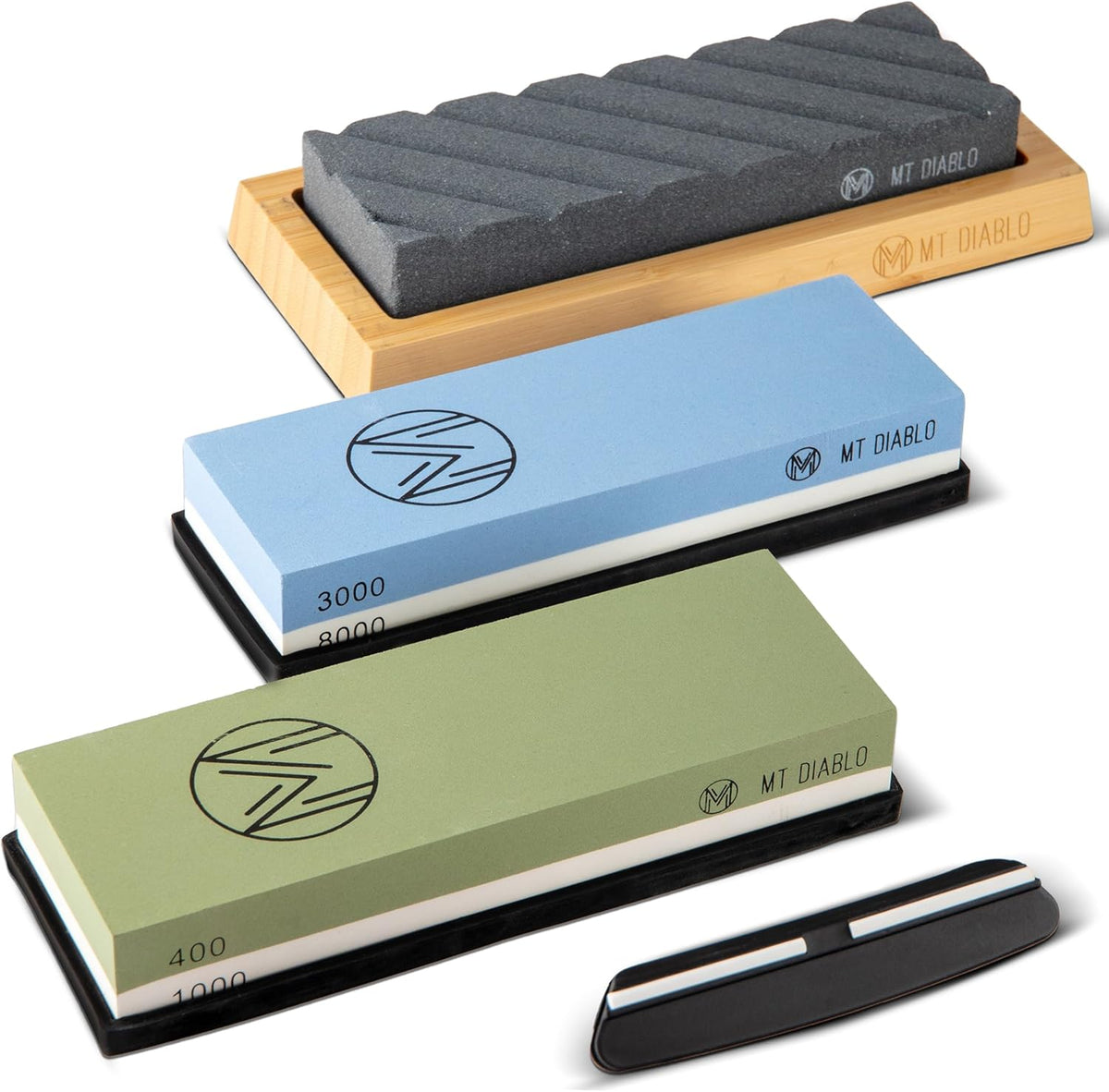 Knife Sharpener Stone Kit for Chefs & Woodworkers: Dual-Grit Whetstones 400/1000 & 3000/8000, Premium White Corundum, Knife Sharpening Kit with Bamboo Base & Angle Guide, Flattening Stone
