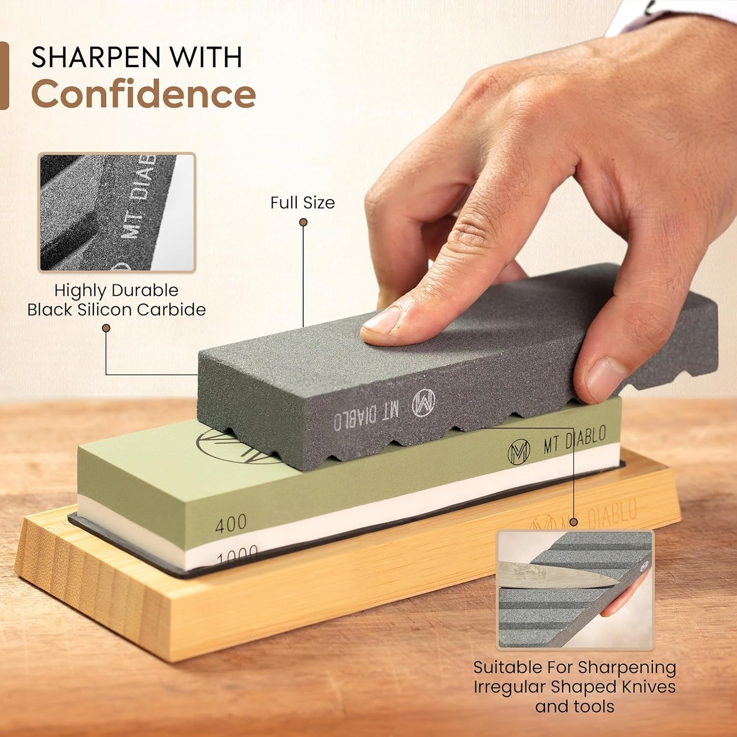 Knife Sharpener Stone Kit for Chefs & Woodworkers: Dual-Grit Whetstones 400/1000 & 3000/8000, Premium White Corundum, Knife Sharpening Kit with Bamboo Base & Angle Guide, Flattening Stone