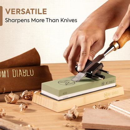 Knife Sharpener Stone Kit for Chefs & Woodworkers: Dual-Grit Whetstones 400/1000 & 3000/8000, Premium White Corundum, Knife Sharpening Kit with Bamboo Base & Angle Guide, Flattening Stone