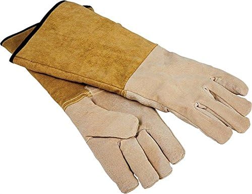 Simple Spaces Leather Fireplace Gloves 16”- Extra Long Heat Resistant Pig Skin Leather - Large - Premium Suede Gloves for Fire, Grilling, Welding, Cooking - Unisex - Hang Strap