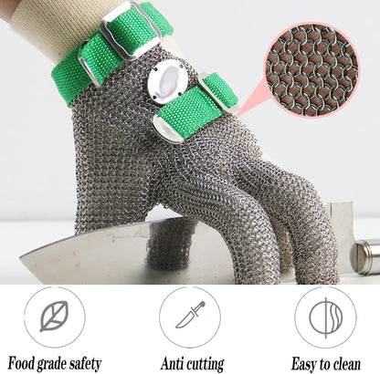 5pcs Knife Resistant Gloves For Kitchen Dining Room, 9-Level Protective Metal Cutting Chainmail Cut Proof Gloves