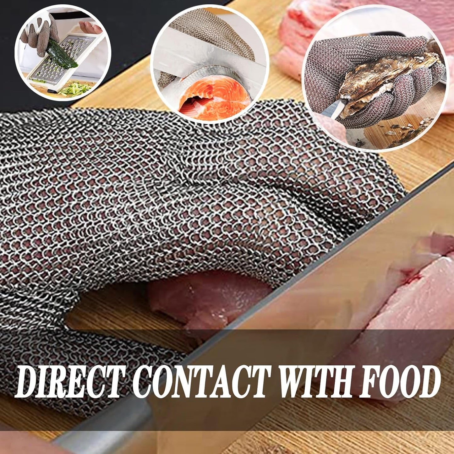 5pcs Knife Resistant Gloves For Kitchen Dining Room, 9-Level Protective Metal Cutting Chainmail Cut Proof Gloves