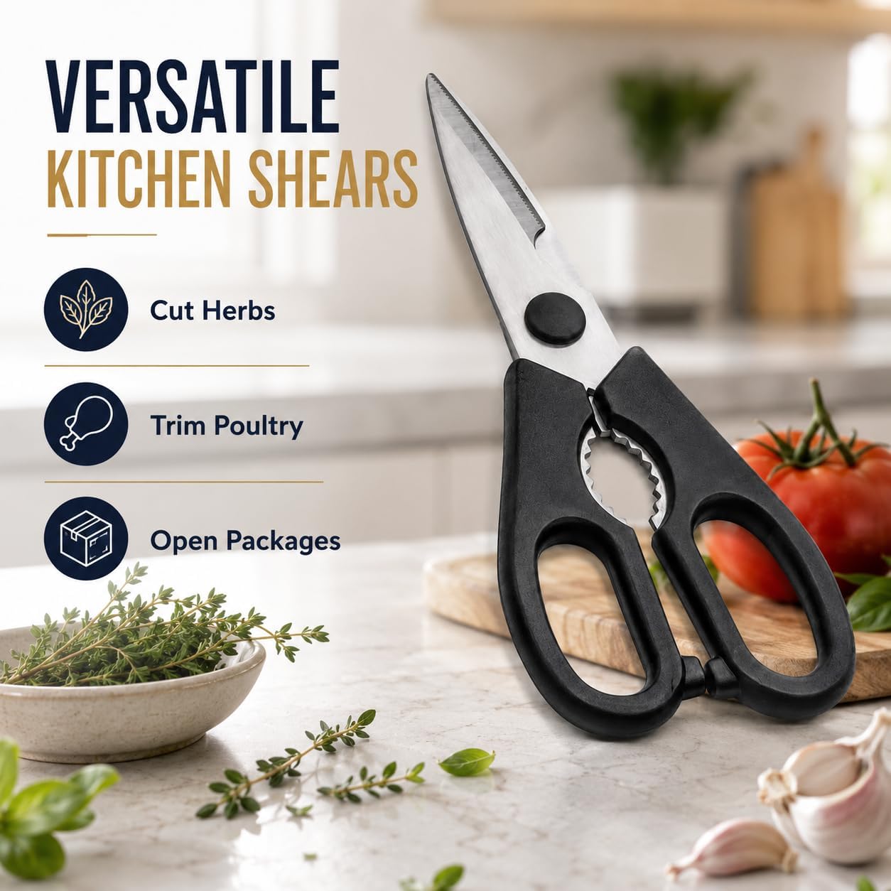 All-Purpose Kitchen Shears, Heavy-Duty Stainless Steel, Detachable Scissors with Comfortable Grip, Dishwasher Safe, 8-Inch