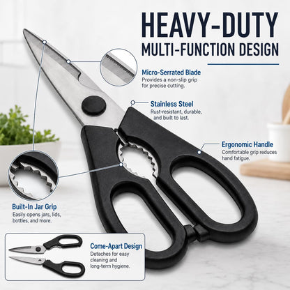 All-Purpose Kitchen Shears, Heavy-Duty Stainless Steel, Detachable Scissors with Comfortable Grip, Dishwasher Safe, 8-Inch