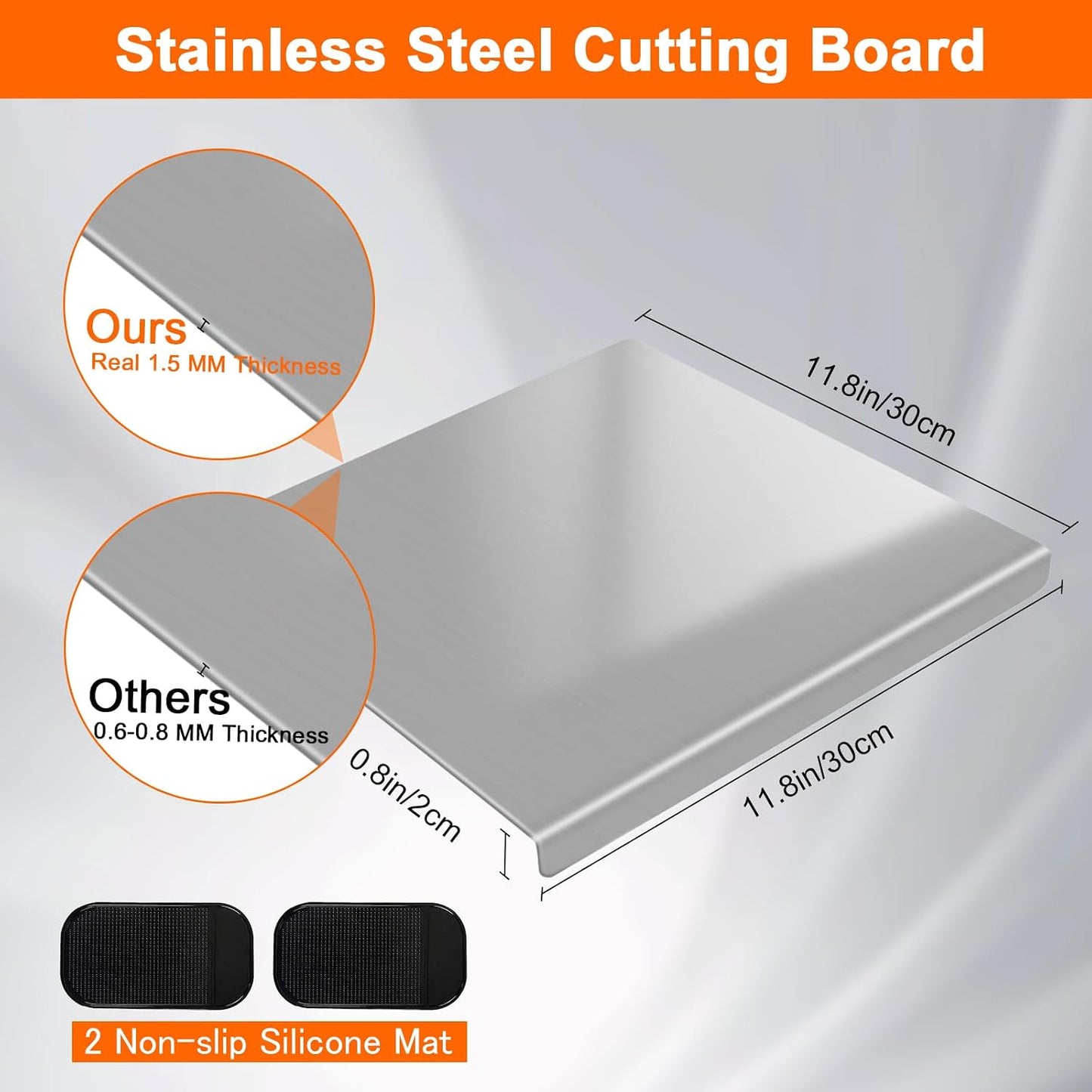 Stainless Steel Countertop Cutting Board with Lip,19.7 * 15.7 * 0.8 Inches
