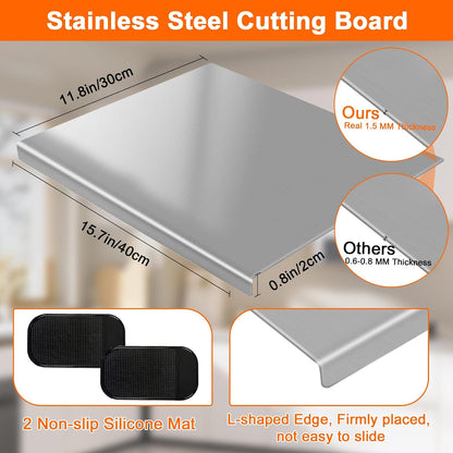 Stainless Steel Countertop Cutting Board with Lip,19.7 * 15.7 * 0.8 Inches