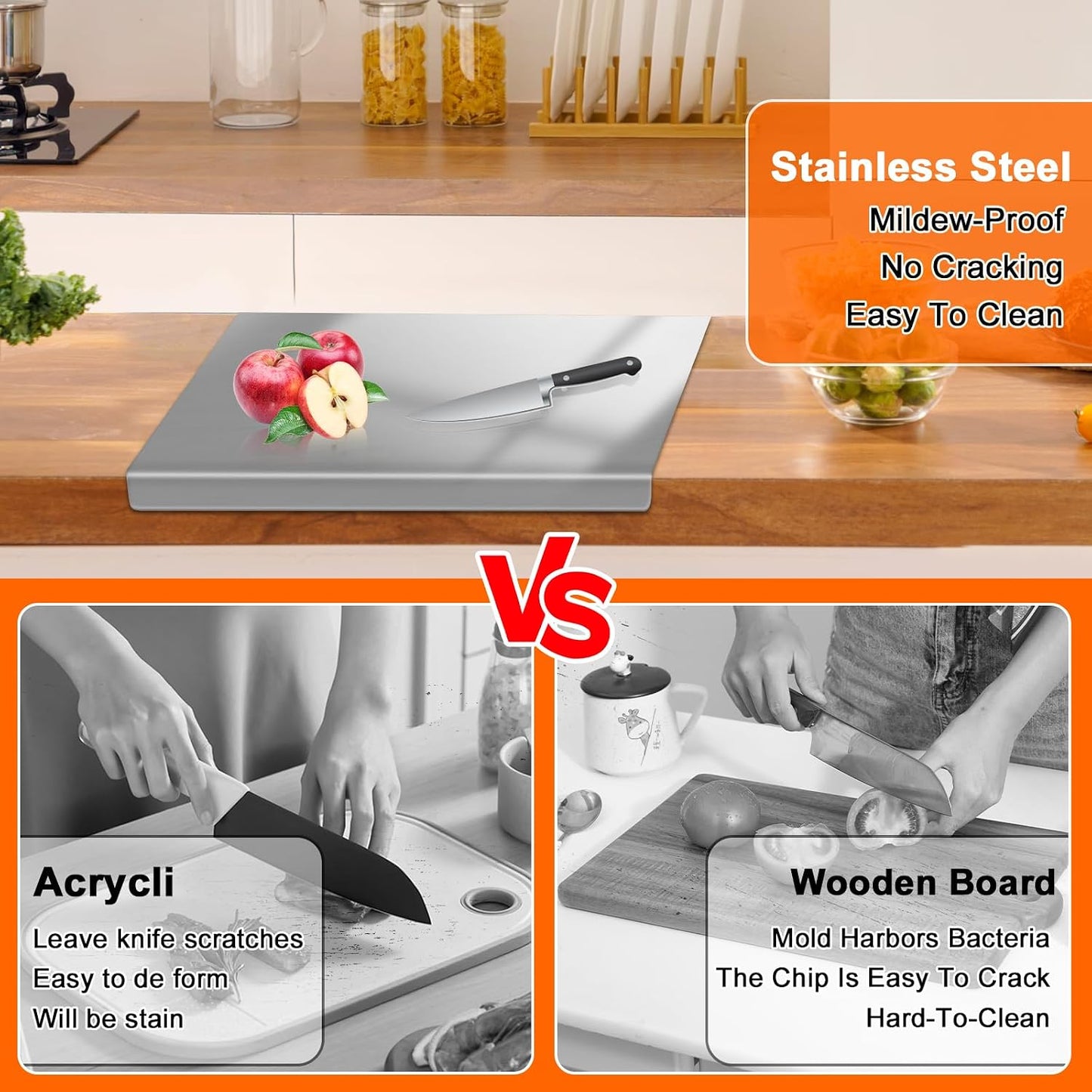 Stainless Steel Countertop Cutting Board with Lip,19.7 * 15.7 * 0.8 Inches