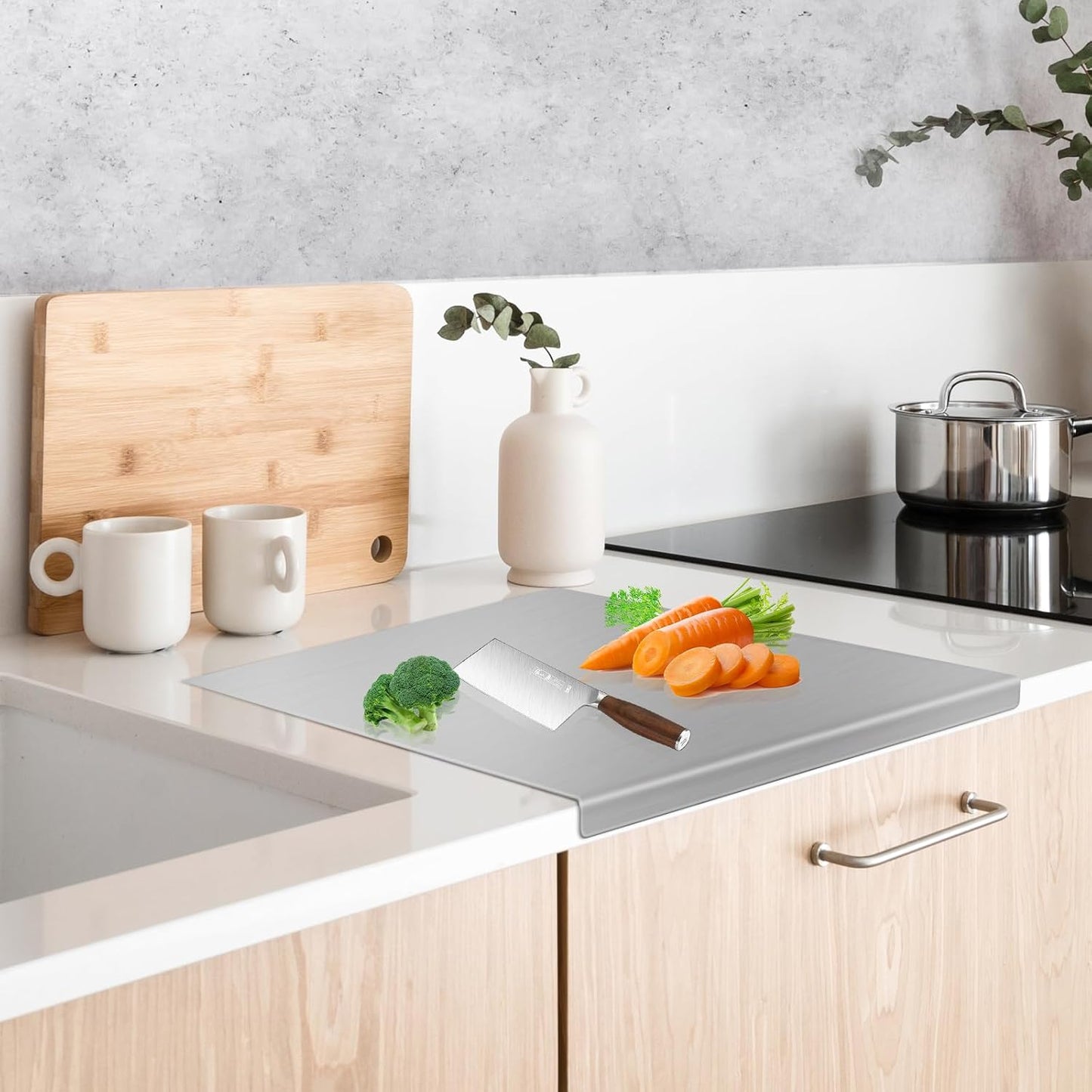 Stainless Steel Countertop Cutting Board with Lip,19.7 * 15.7 * 0.8 Inches