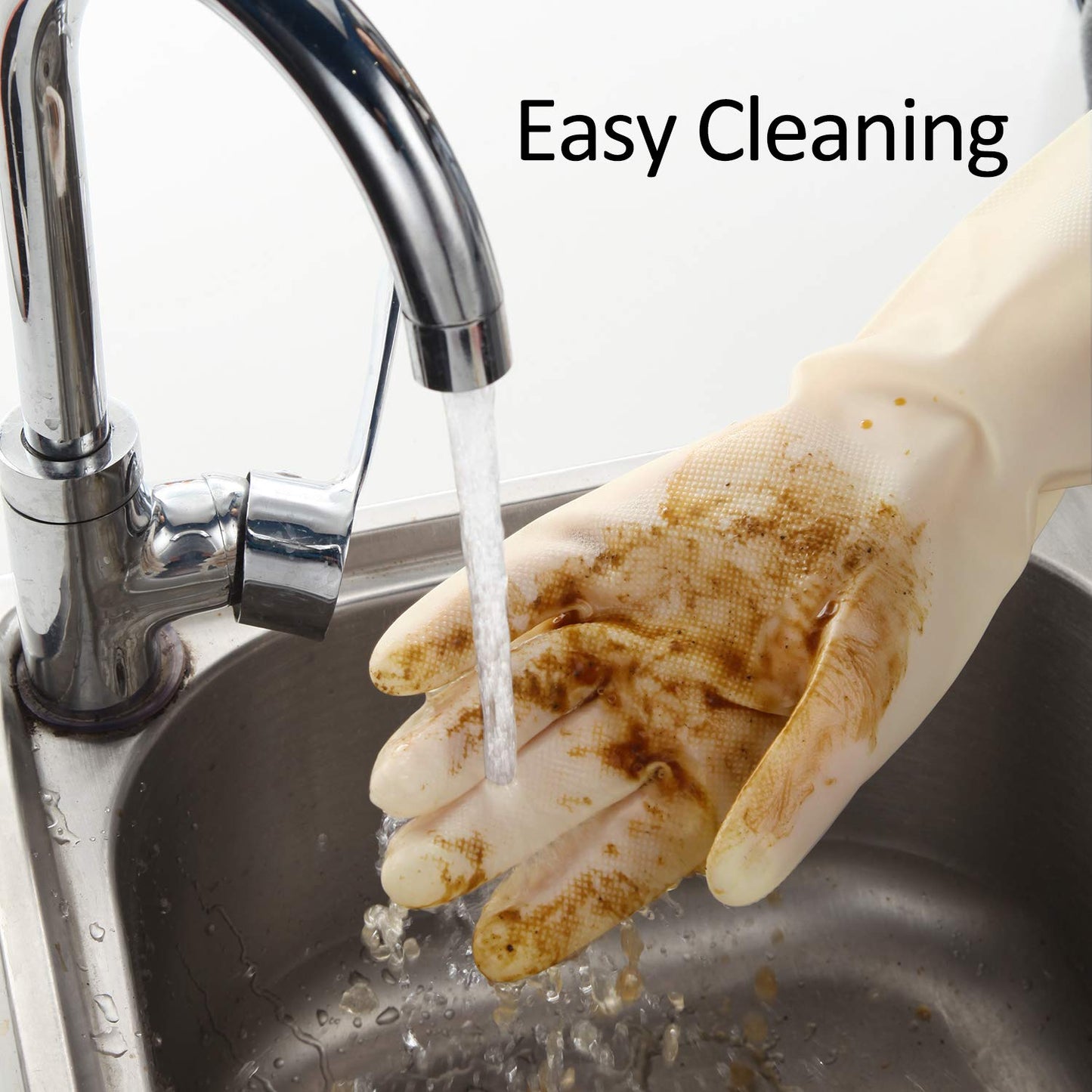 Nitrile Cleaning Gloves, Heavy Duty Dishwashing Gloves, Reusable Medium Gloves for Kitchen, Bathroom, Gardening, Working, Pet Care - White, 3 Pairs, Size M