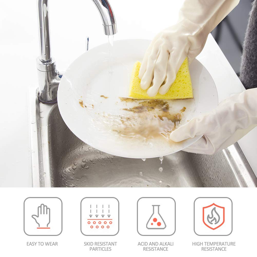 Nitrile Cleaning Gloves, Heavy Duty Dishwashing Gloves, Reusable Medium Gloves for Kitchen, Bathroom, Gardening, Working, Pet Care - White, 3 Pairs, Size M